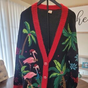 Christmas Festive Flamingo and Palm Tree Cardigan